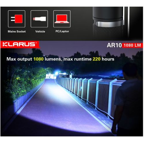 Lampe tactique Klarus AR10 - 1080Lumens rechageable USB tête orientable