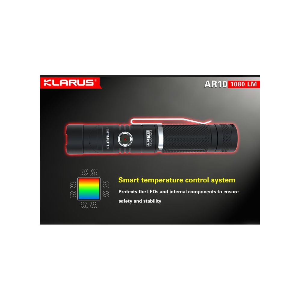 Lampe tactique Klarus AR10 - 1080Lumens rechageable USB tête orientable Lampe tactique Klarus AR10 - 1080Lumens rechageable USB tête orientable