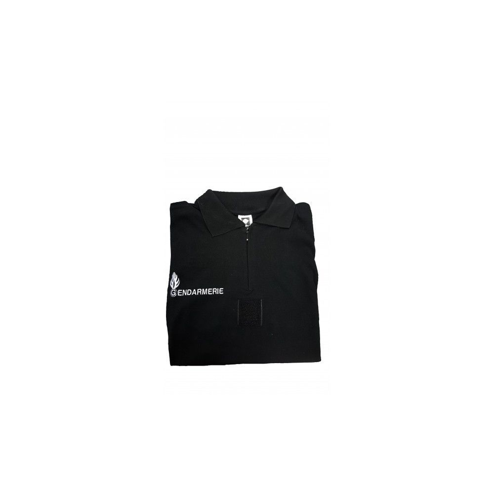 Polo noir brodé Gendarmerie col zippé Polo noir brodé Gendarmerie col zippé