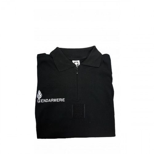 Polo noir brodé Gendarmerie col zippé