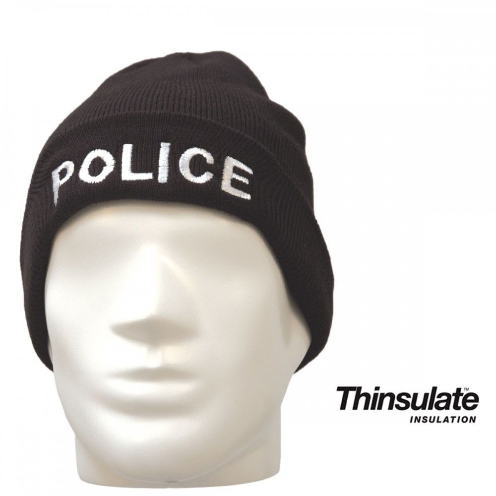 BONNET NOIR MAILLE THINSULATE BRODE POLICE BONNET NOIR MAILLE THINSULATE BRODE POLICE