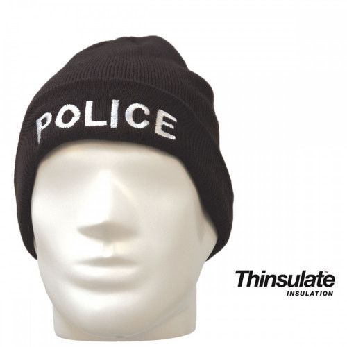 BONNET NOIR MAILLE THINSULATE BRODE POLICE
