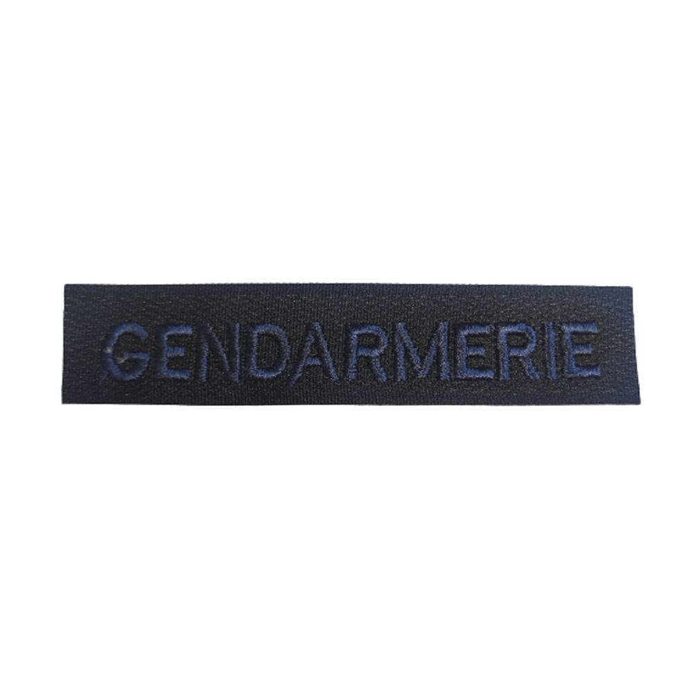 Bande patronymique Gendarmerie Broderie machine fil bleu marine sur velcro noir Bande patronymique Gendarmerie Broderie machine fil bleu marine sur velcro noir