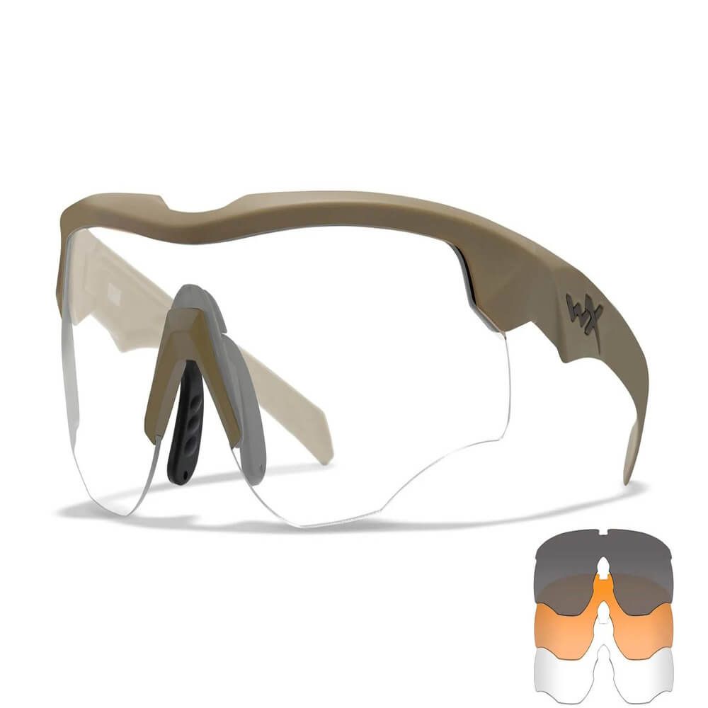 Kit lunettes Rogue Comm Tan verres fumés, clairs et oranges - Wiley X Kit lunettes Rogue Comm Tan verres fumés, clairs et oranges - Wiley X